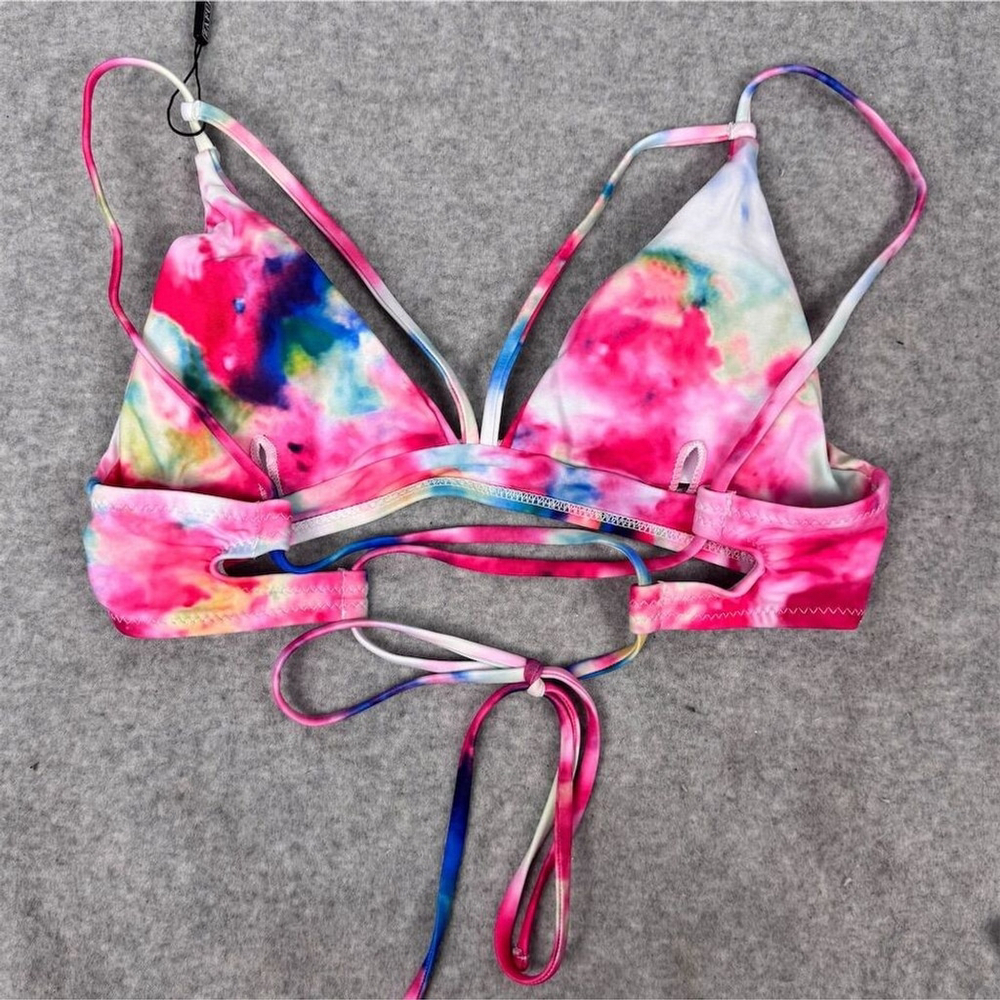 Zaful Women's Tie Dye Lace-Up Bikini Set High-Leg Size 4 Multicolor - Picture 8 of 11